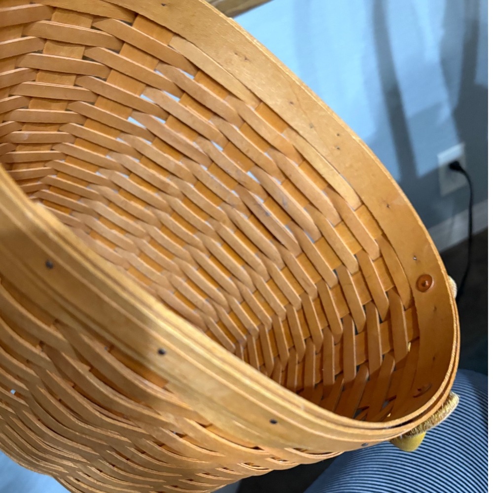 Longaberger 2001 Handwoven Tall Oval Basket Yellow Leather Handles USA 10.5x11" - Picture 11 of 13